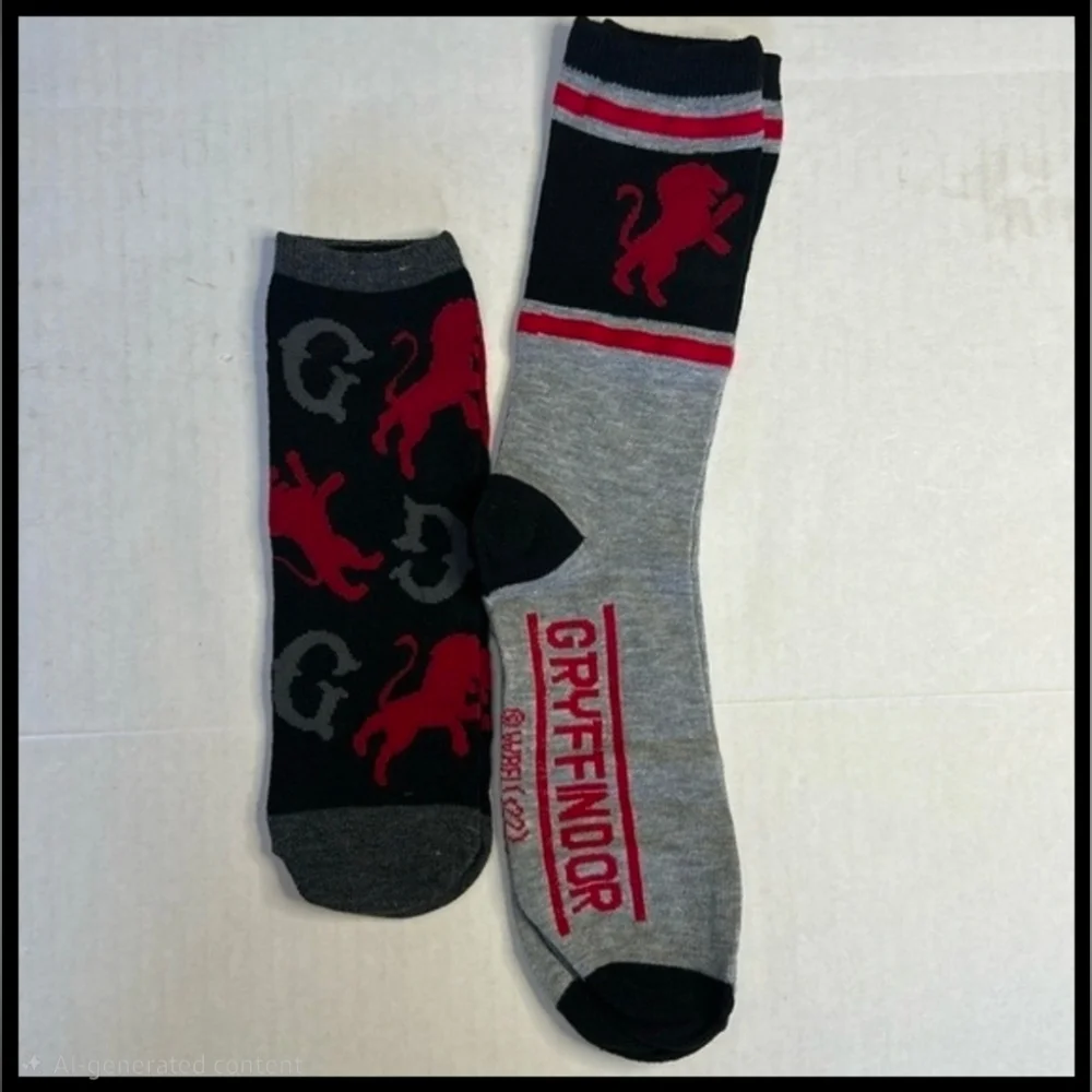 New! Harry Potter Gryffindor Socks (Crew/No Show) - Red/Gray/Black
